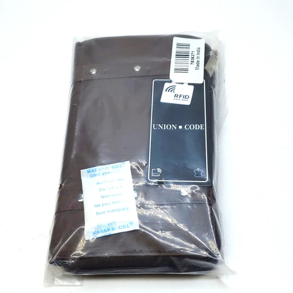 Union Code Brown Genuine Leather RFID Zippered Wallet NWT